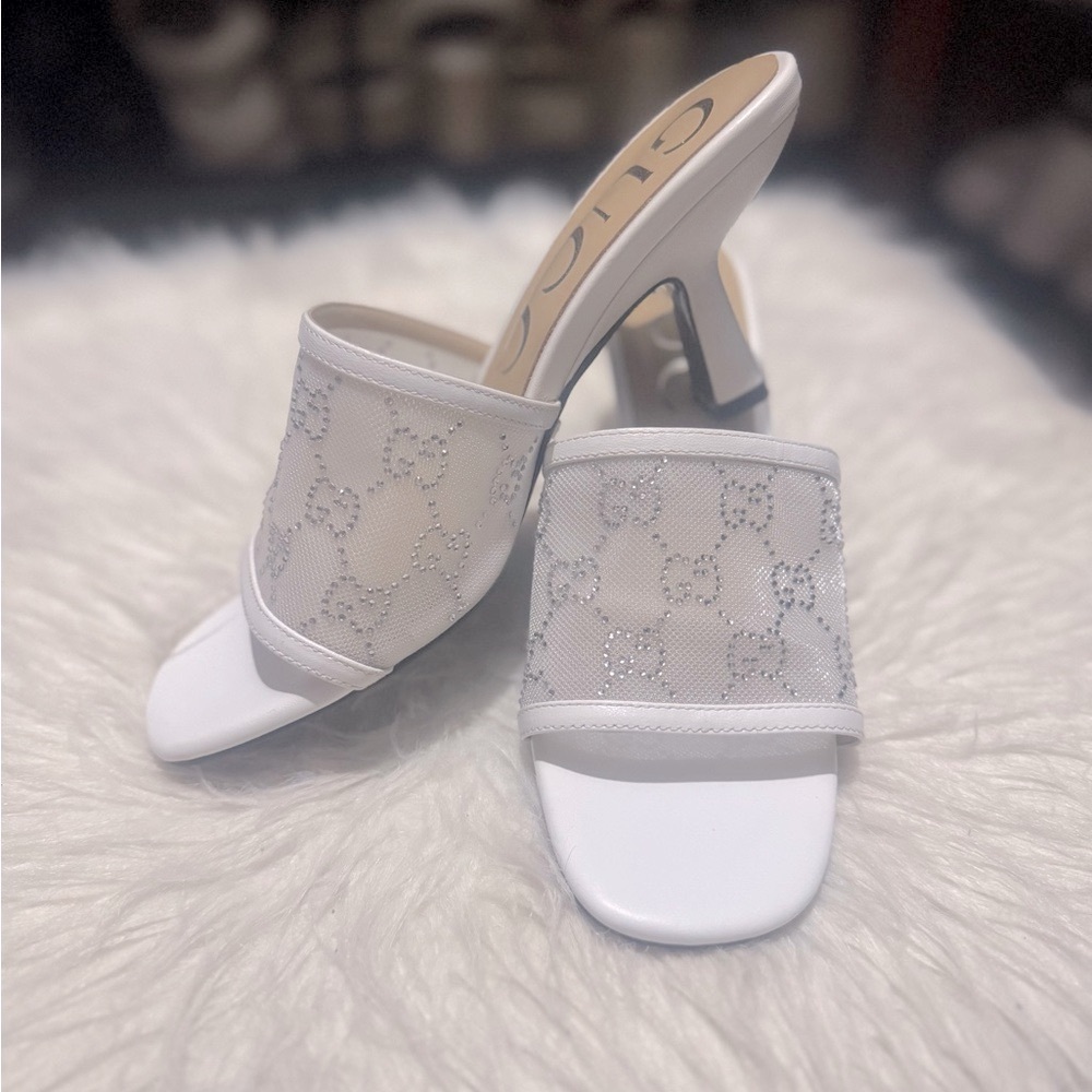 Gucci White and Gray Mesh Mules - Picture 7 of 9